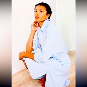 Theory shirt button up striped light blue spring classic dress contemporary $300